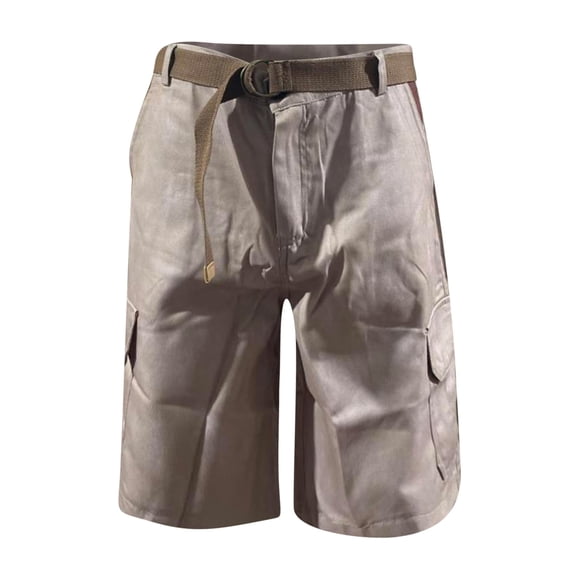 YLSDY Men's Belted Cargo Shorts Elastic Waist Relaxed Fit Cotton Casual Outdoor Lightweight Work Hiking Shorts Multi-Pockets Beige XL