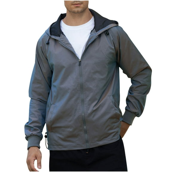 YLSDY Men's Big and Tall Fleece Lined Hooded Jackets Lightweight Waterproof Windbreaker Outdoor Hiking Cycling Raincoat Dark Gray M