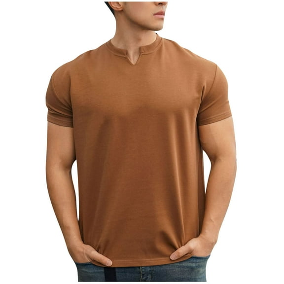 YLSDY Men's Big and Tall Shirts Summer Cotton Short Sleeve Tee Crew Neck Casual Top Basic Oversize T Shirts Solid Color Top Brown M