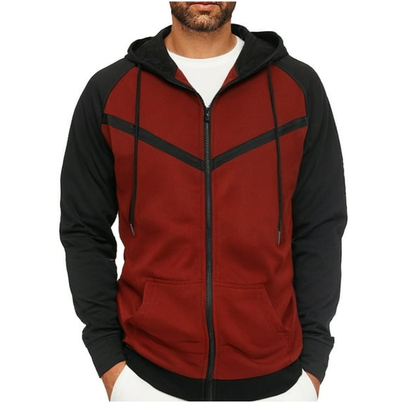 YLSDY Men's Black and Red Hoodie Zip Up Hoodie Fleece lightweight Sweatshirt Camo Color Block Fashion Long Sleeve Hooded Black M