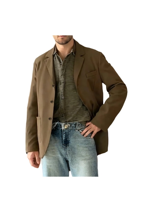 Men's Blazer Jacket Cotton Linen Sports Coats Regular Fit Two Buttons Herringbone Suit Jackets Single Breasted Casual Business Jacket Brown XXL