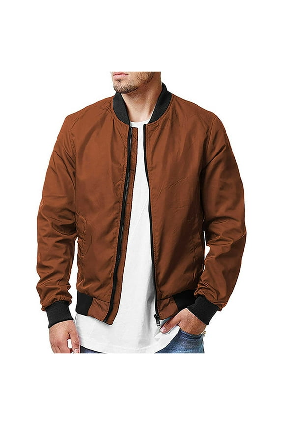 Men's Bomber Jacket Lightweight Stand Collar Baseball Flight Zip Up Windbreaker Coats with Pockets Coffee XXL