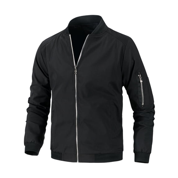 YLSDY Men's Bomber Jacket Lightweight Zipper Baseball Jacket Solid Color Long Sleeve Outdoor Spring Autumn Coat Warm Windbreaker Black XXL