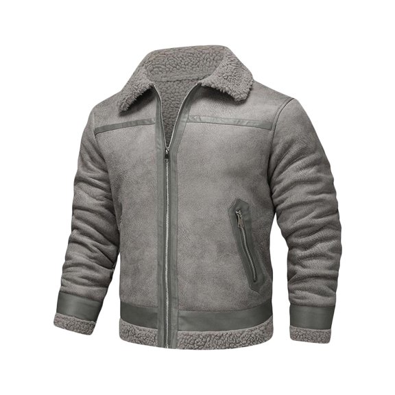 YLSDY Men’s Bomber Jacket Winter Coat Stylish Faux Fleece Lined Leather Jackets Collared Reversible Fleece Jacket Gray XL
