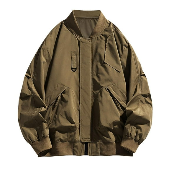 YLSDY Men's Bomber Varsity Jackets Lightweight Cargo Jackets Casual Trucker Jacket Thick Warm Coat with Pockets Brown L