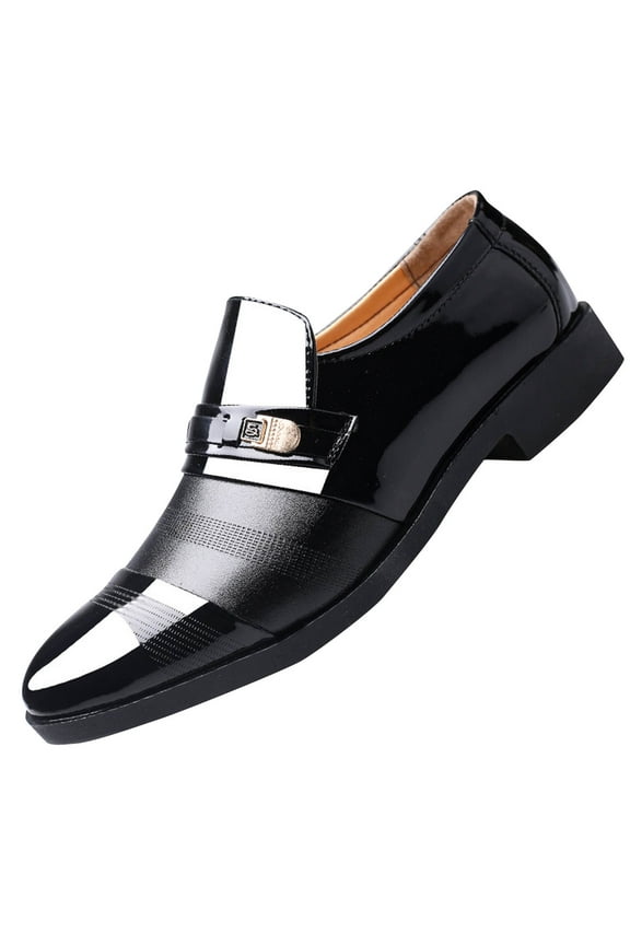 Men's Business Formal Shoes Faux Leather Slip-On Loafer Shoes Buckle Wedding Party Office Dress Shoes Black 6.5