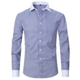 thumbnail image 1 of YLSDY Men's Business Long Sleeve Shirt Stripe Print Slim Fit Button Down Dress Shirts French Cuff French Placket Regular Fit Easy Care Blue XXXL, 1 of 2