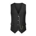 thumbnail image 1 of YLSDY Men's Business Slim Fit Casual Business Suit Vest for Wedding Party Vintge British Stylish Single Breasted Sleeveless Vest V-neck Waistcoat with Chain Black XL, 1 of 9