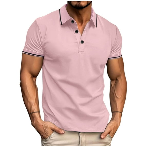 YLSDY Men's Button Down Knit Button Collared Shirt Vintage Solid Color Sweater Button Collared Lightweight Hollow Out Summer Top for Casual Pink M