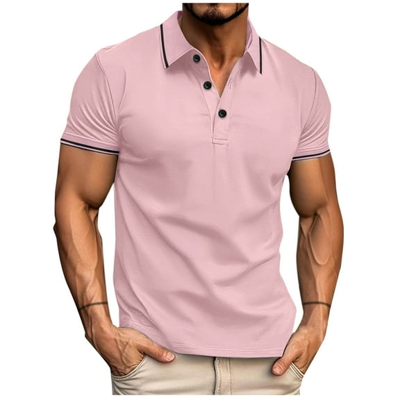 YLSDY Men's Button Down Knit Button Collared Shirt Vintage Solid Color Sweater Button Collared Lightweight Hollow Out Summer Top for Casual Pink XXXL