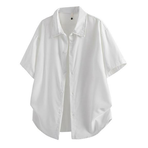 YLSDY Men's Button Down Shirts Summer Solid Color Lapel Short Sleeve Shirts Casual Fashion Plus Size Short Shirts White XXL
