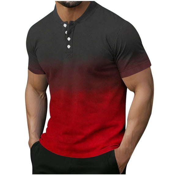 YLSDY Men's Button V-Neck Casual T-Shirts Summer Printed Short Sleeve Blouses Shirts Classic Fit Pullover Stylish Shirts Red L