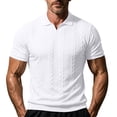 thumbnail image 1 of YLSDY Men's Cable Knit Golf Shirt, V-Neck with Open Collar, Short Sleeve Textured Casual Top White L, 1 of 7