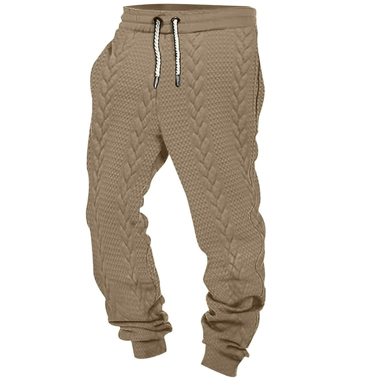 YLSDY Men s Cable Knit Jogger Pants Elastic Waist Sweatpants Loose Fit Comfy Sport Trousers Athleisure Workout Pants Khaki M