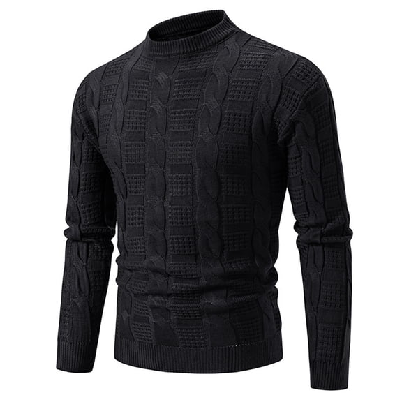 YLSDY Men's Cable Knit Sweater Long Sleeve Pullover Crewneck Warm Winter Tops Black XXXL