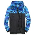 thumbnail image 1 of YLSDY Men's Camo Zipper Hooded Jacket Windbreaker Lightweight Outwear Large Size Lightweight Sport Coat Blue XXXL, 1 of 7