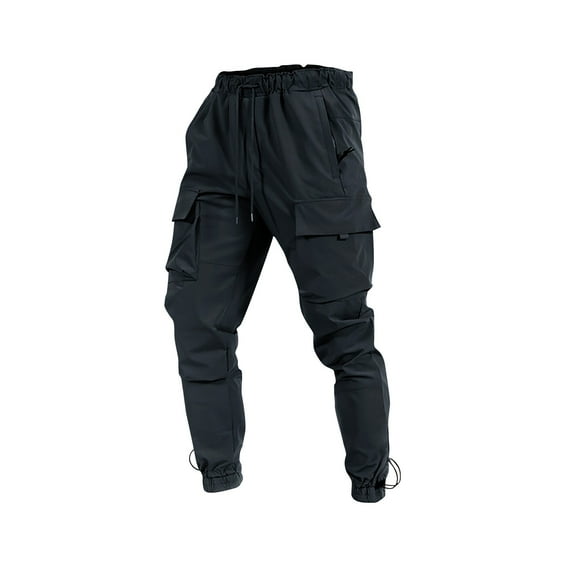YLSDY Men's Cargo Jogger Pants with Big and Deep Pockets Plain Elastic Ankles Drawstring Trousers Casual Hip Hop Streetwear Trousers Black XXXL