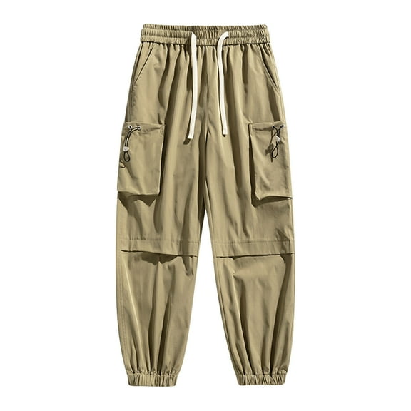 YLSDY Men's Cargo Pants Casual Tapered Joggers Stretch Elastic Waist Drawstring Big and Tall Sweatpants with Multi Pockets Khaki XL