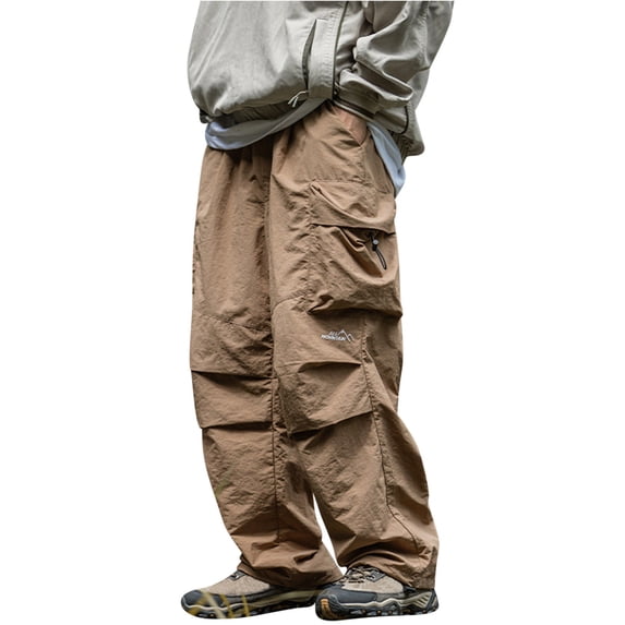 YLSDY Men's Cargo Pants Drawstring Elastic Waist Wide Leg Lightweight Hiking Outdoor Casual Baggy Trousers with Multi Pocket Khaki XXL