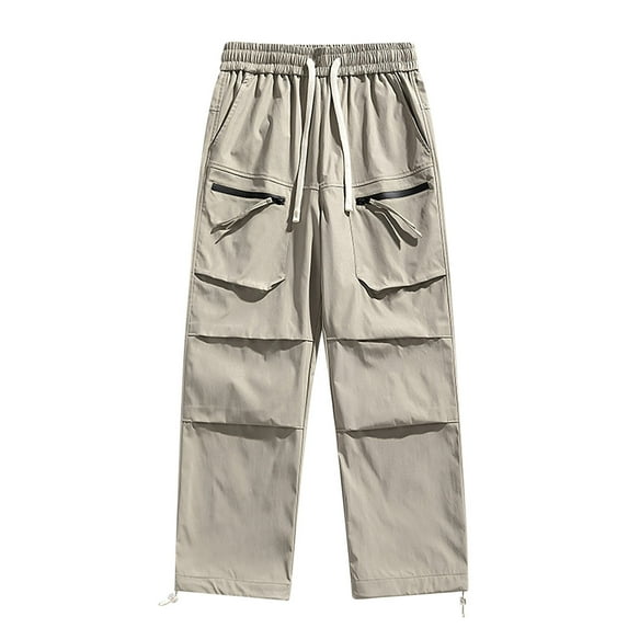 YLSDY Men's Cargo Pants Loose Fit Straight Leg Sweatpants Elastic Waist Drawstring Trousers Travel with Zipper Pockets Beige XXL