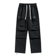 thumbnail image 1 of YLSDY Men's Cargo Pants Loose Fit Straight Leg Sweatpants Elastic Waist Drawstring Trousers Travel with Zipper Pockets Black M, 1 of 7