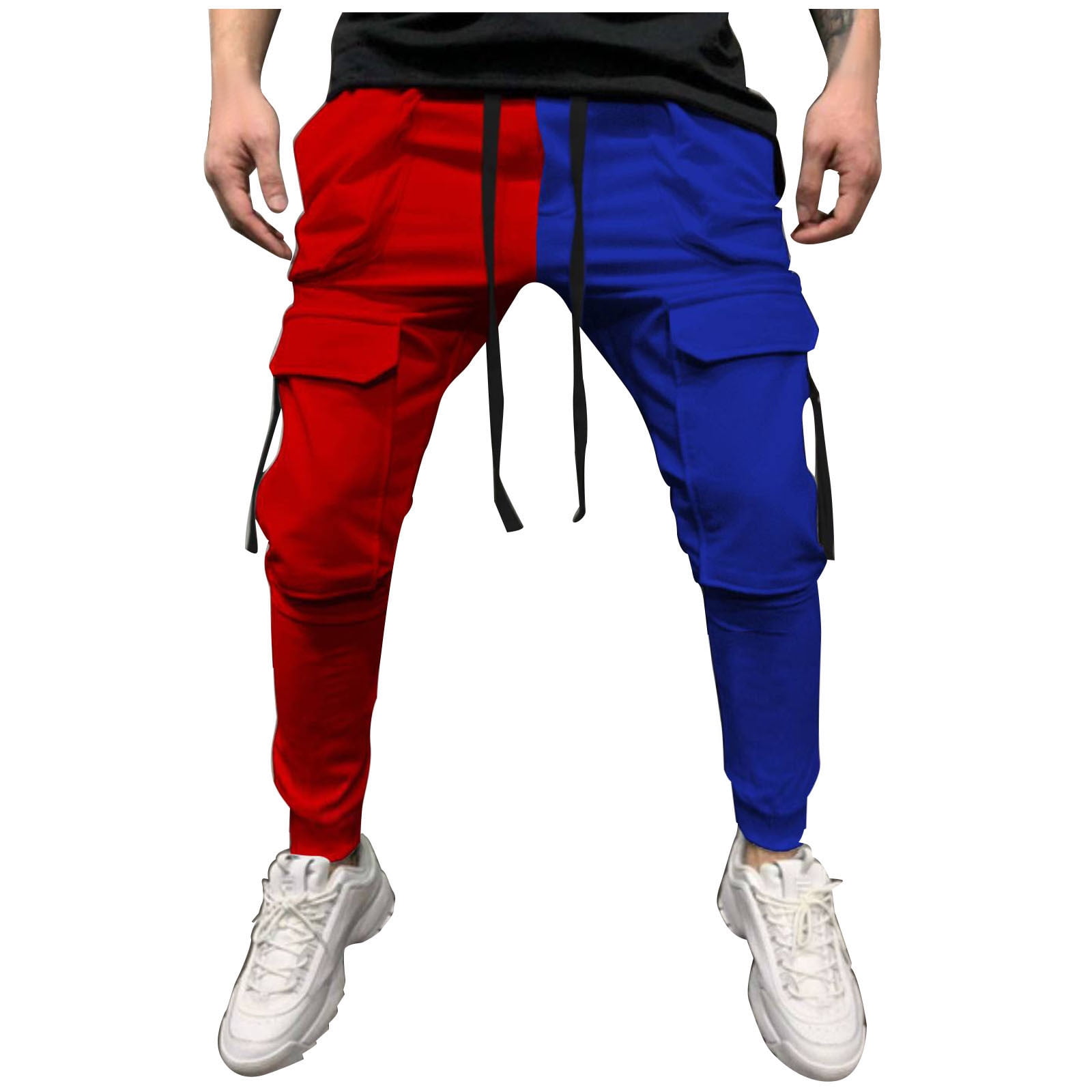 YLSDY Men's Cargo Pants Red Split Color Jogger Pants