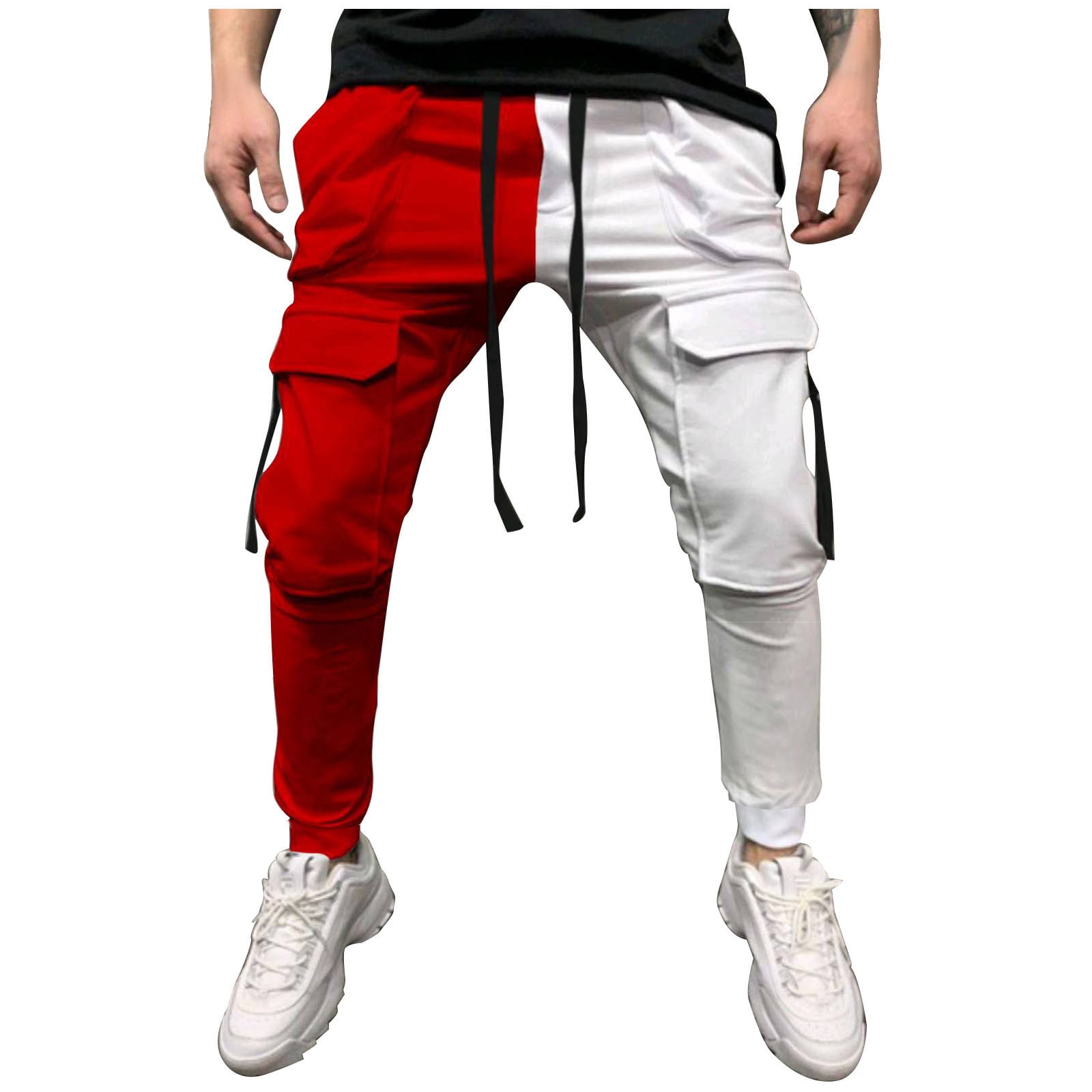 YLSDY Men's Cargo Pants Red Split Color Jogger Pants