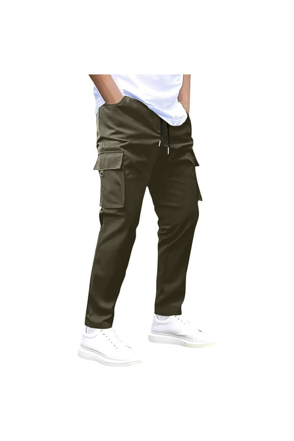 Men's Cargo Pants Relaxed Fit Elastic Waist Drawstring Lightweight Sweatpants Baggy High Stretch with Multi Pockets 2025 Army Green S