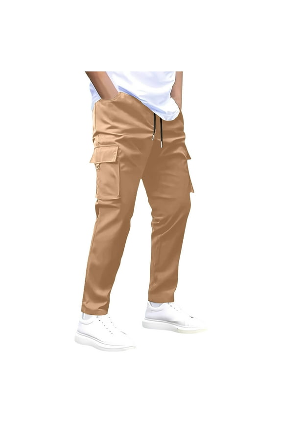 Men's Cargo Pants Relaxed Fit Elastic Waist Drawstring Lightweight Sweatpants Baggy High Stretch with Multi Pockets 2025 Khaki S