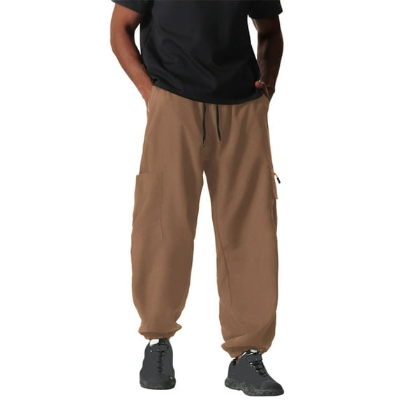 YLSDY Men's Cargo Pants Workout Joggers Stretch Sweatpants Outdoor Hiking Fishing Drawstring Tactical Pant with Multi Pockets Khaki XXL