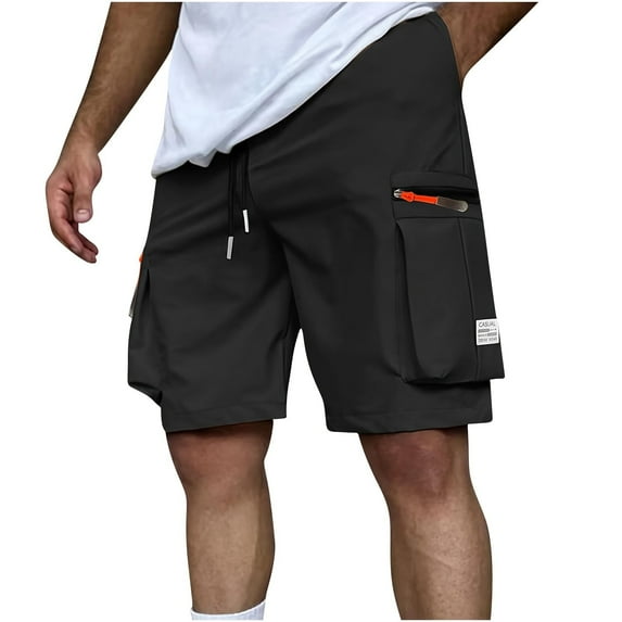 YLSDY Men's Cargo Shorts Twill Cotton Running Hiking Short Casual Elastic Waist Camping Travel Short with Multi-Pockets Black S