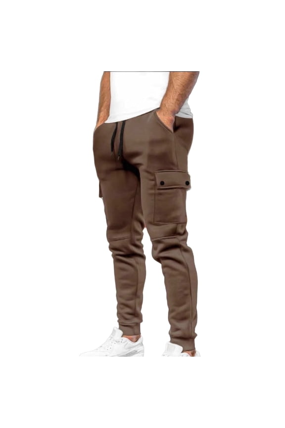 Men's Cargo Sweatpants Fleece Joggers Casual Tactical Pant Hiking Jogger Cargo Baggy Sweatpants for Men with Pockets Coffee XL