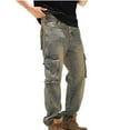 thumbnail image 1 of YLSDY Men's Casual Baggy Cargo Workwear Jeans Fall Fashion Outdoors Loose Fit Straight Leg Hip Hop Denim Pants Khaki 44, 1 of 8