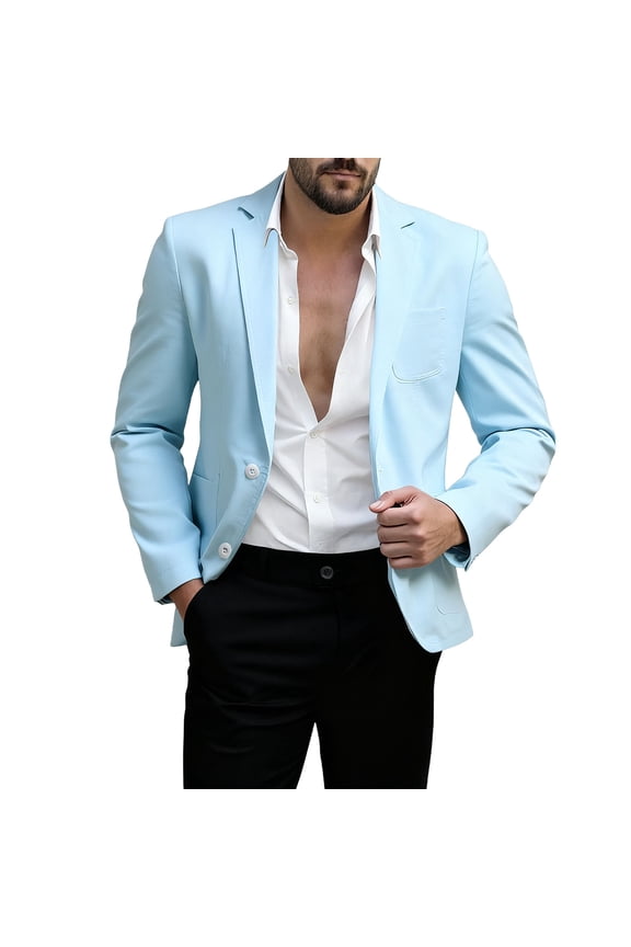 Men's Casual Blazer Two Button Notch Collar Sport Coats Long Sleeve Lightweight Suit Jackets Work Business Blazers Blue S