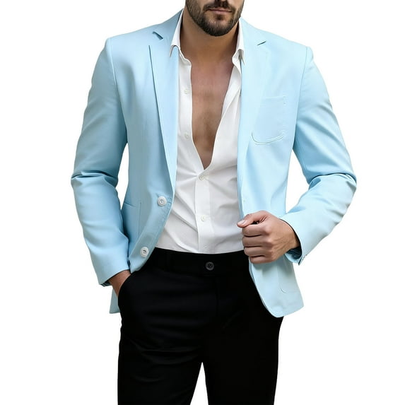 YLSDY Men's Casual Blazer Two Button Notch Collar Sport Coats Long Sleeve Lightweight Suit Jackets Work Business Blazers Blue XXXL
