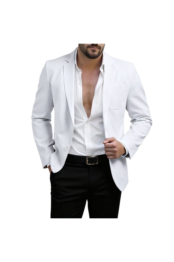 Men's Casual Blazer Two Button Notch Collar Sport Coats Long Sleeve Lightweight Suit Jackets Work Business Blazers White S