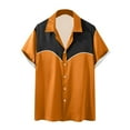 thumbnail image 1 of YLSDY Men's Casual Button Down Shirts Short Sleeve Summer Hawaiian Shirt Color Block Vintage Tees Collared Dressy Tops 2025 Orange XXXL, 1 of 5