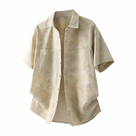 YLSDY Men's Casual Button Down Shirts Summer Short Sleeve Wrinkle-Free Vintage Collared Shirts with Pocket Yellow XXL