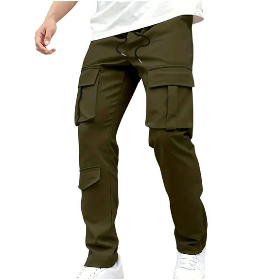 YLSDY Men's Casual Cargo Pants Workout Joggers Stretch Sweatpants Hiking Drawstring Tactical Pants with Multi Pockets Army Green 4