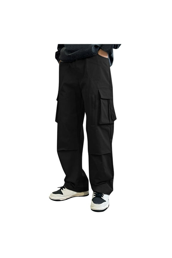 Men's Casual Cargo Pants Workout Joggers Stretch Sweatpants Hiking Drawstring Tactical Pants with Multi Pockets Black 8