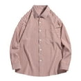thumbnail image 1 of YLSDY Men's Casual Full Button Stripe Shirt Long Sleeve Chest Pocket Turn-Down Collar Fashion Top Button Down Striped Shirts Red L, 1 of 2