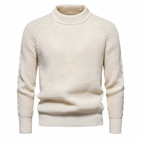 YLSDY Men's Casual Half High Neck Sweater Knit Bottom Solid Twisted Round Neck Men Knitwear Casual Slim Fit Mock Neck Basic Sweaters White M