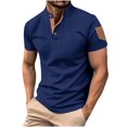 thumbnail image 1 of YLSDY Men's Casual Henley Shirt Short Sleeve Band Collar Cotton T-Shirt Fashion Summer Beach Plain Hippie Streetwear Tees Navy L, 1 of 9