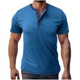 thumbnail image 1 of YLSDY Men's Casual Henley Shirts Classic Button Cotton Short Sleeve T-Shirt Summer Basic Solid Lightweight Tees Tops Blue XXL, 1 of 6