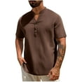 thumbnail image 1 of YLSDY Men's Casual Henley Shirts Short Sleeve Summer Beach T-Shirts Banded Collar Henleys Button Tee Shirt Coffee XXXL, 1 of 8