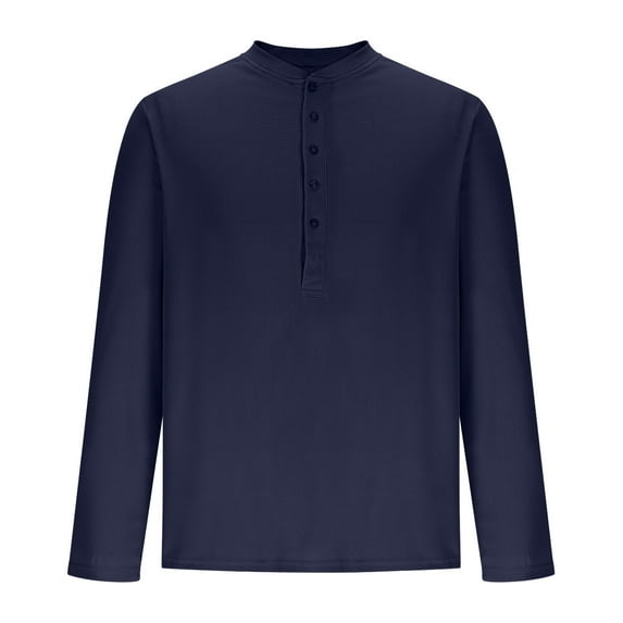 YLSDY Men's Casual Henley Tee Shirt Band Collar Long Sleeve Summer Fall Fashion Solid Tops Hippie Button Up High Neck Shirts Navy M