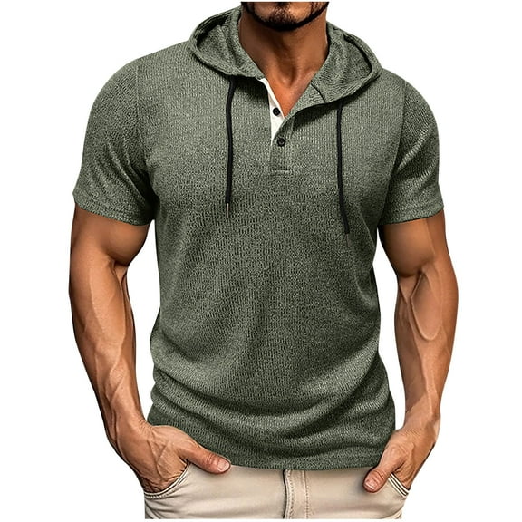 YLSDY Men's Casual Hooded Sweatshirts Fashion Hoodies Short Sleeve Solid Color Pullover Top Summer Blouse Army Green M