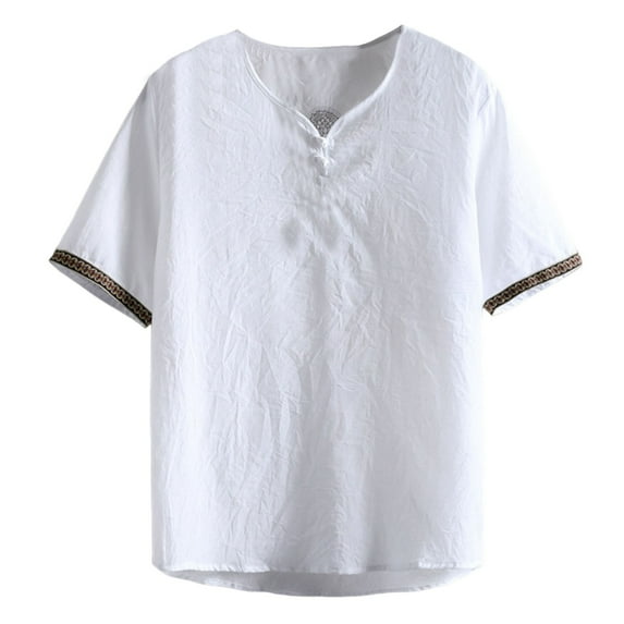 YLSDY Men's Casual Lightweight Short Sleeve T Shirt with Traditional Chinese Frog Closures Vintage Style for Everyday White XL