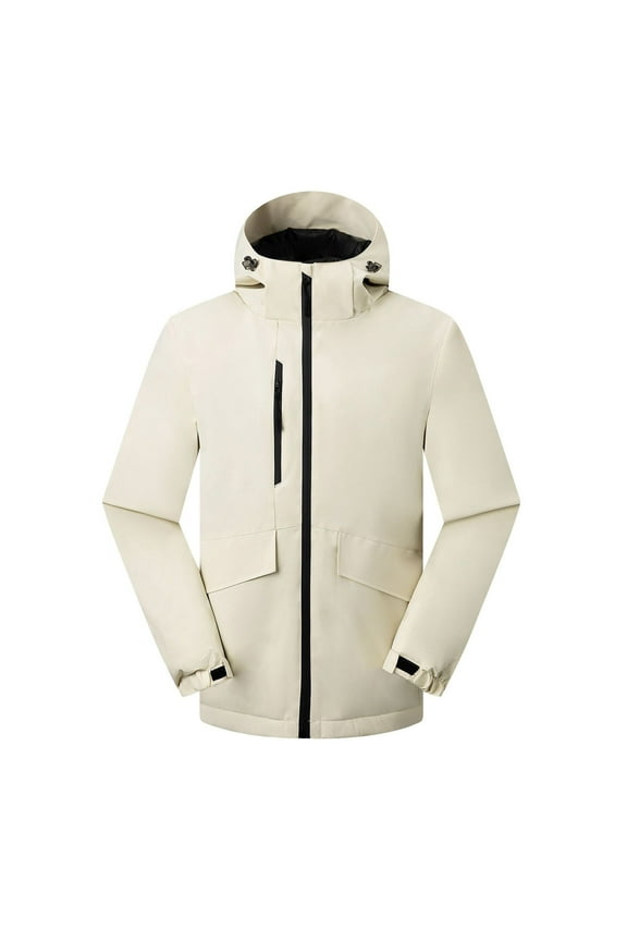 Men's Casual Long Sleeve Hooded Jacket Lightweight Fashion Comfortable Warm Outdoor Coat Suitable for Daily Wear Business Hiking Beige M