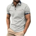 thumbnail image 1 of YLSDY Fashion Men's Casual Button Collared Shirts 2025 Solid Short Sleeve Fashion Shirt Classic Striped Slim Fit Golf Tennis Tops Gray XXL, 1 of 3